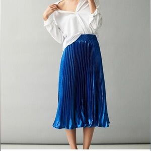 Anthropologie HD in Paris Bright Blue Shiny Pleated Skirt, size S
